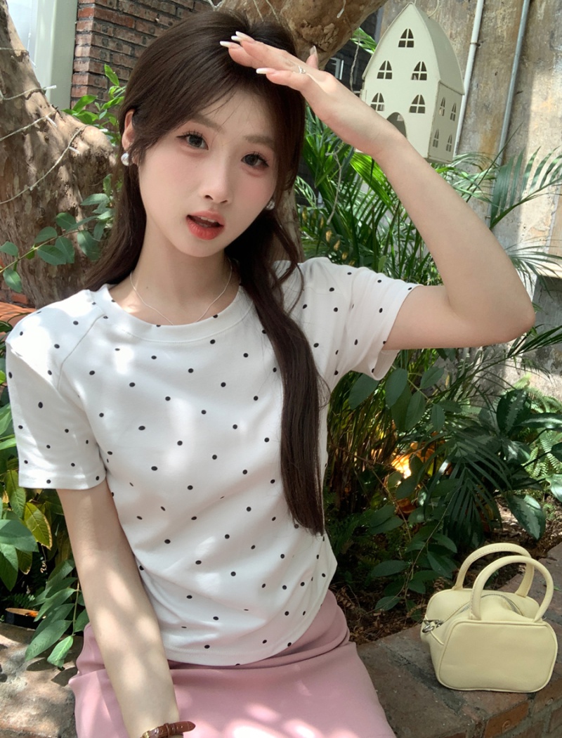 Short polka dot tops short sleeve T-shirt for women