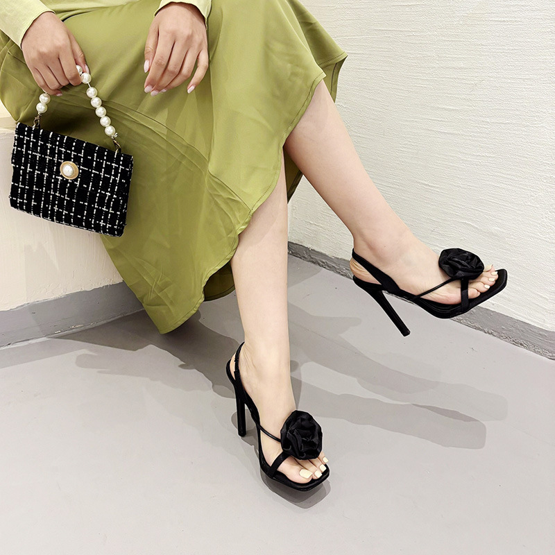 Silk fashion high-heeled square head sandals for women