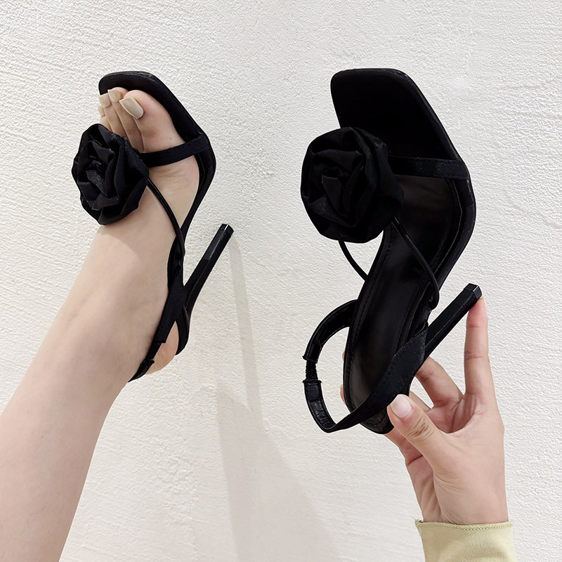 Silk fashion high-heeled square head sandals for women