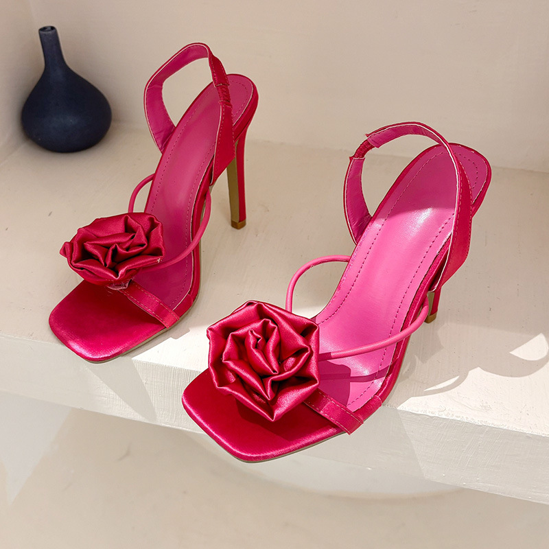 Silk fashion high-heeled square head sandals for women