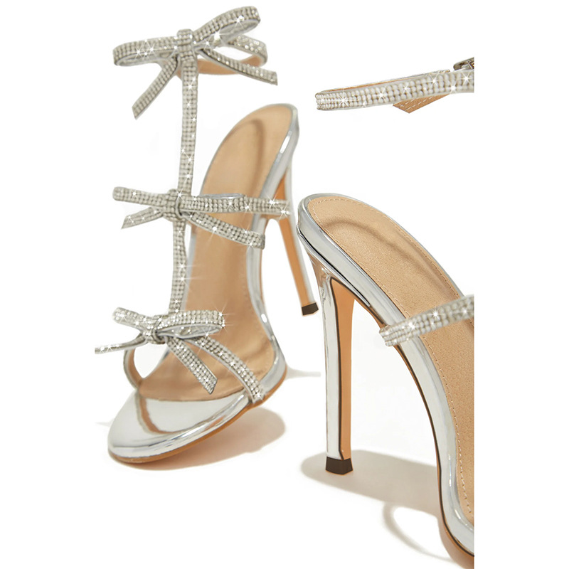 European style rhinestone bow sexy high-heeled sandals