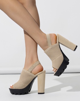 Thick black fashion elasticity rome all-match sandals