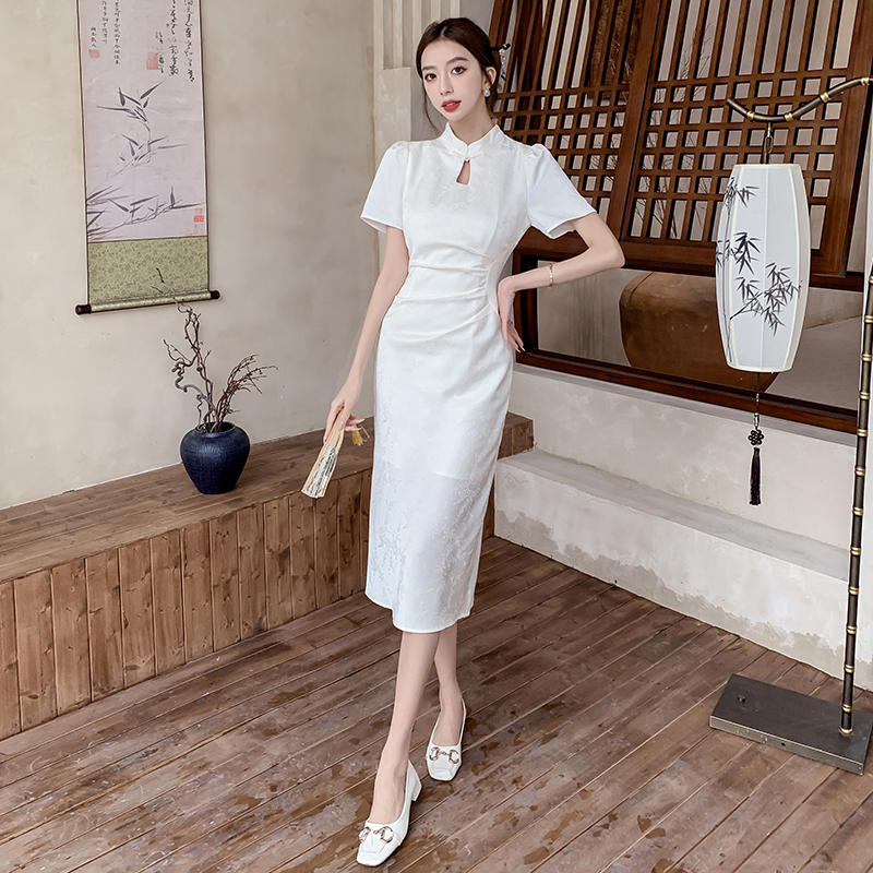 Jacquard summer cheongsam Chinese style dress