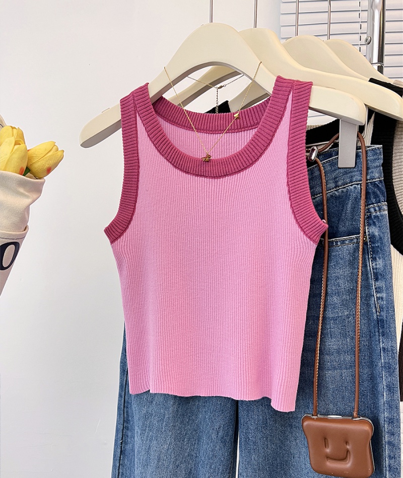 Knitted sling summer tops sleeveless short mixed colors vest