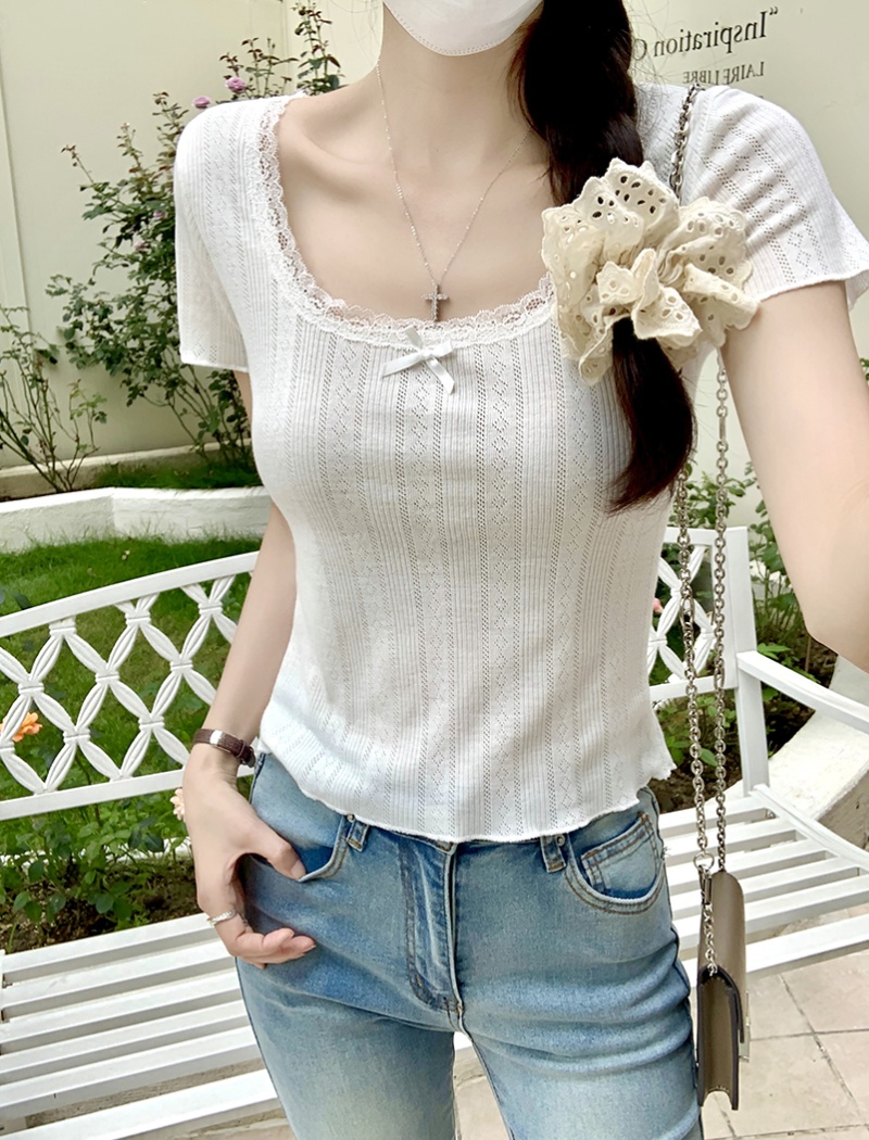 Summer enticement short T-shirt slim U-neck tops for women