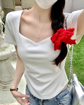 Slim summer T-shirt clavicle fold tops for women