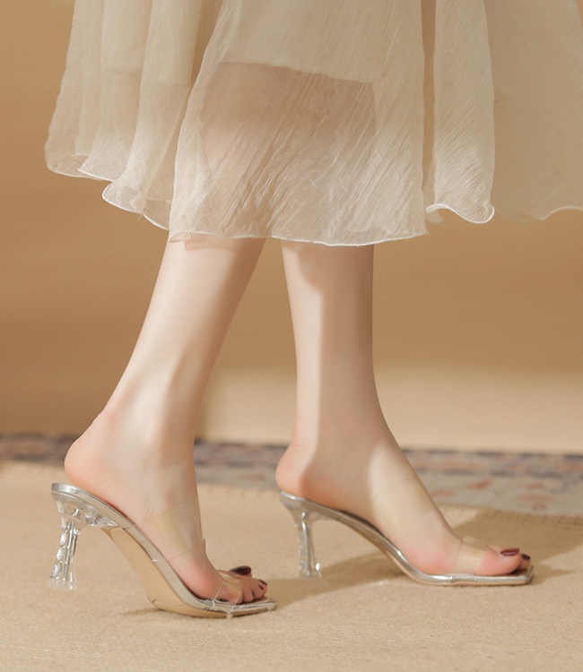 Wears outside stilettos transparent slippers for women