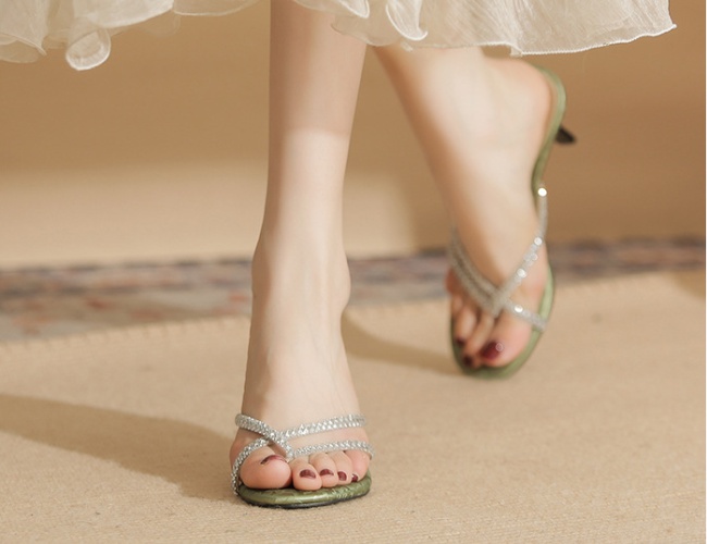 Summer high-heeled slippers fine-root rhinestone 