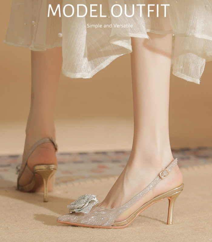 Crystal fine-root high-heeled shoes rose wedding shoes
