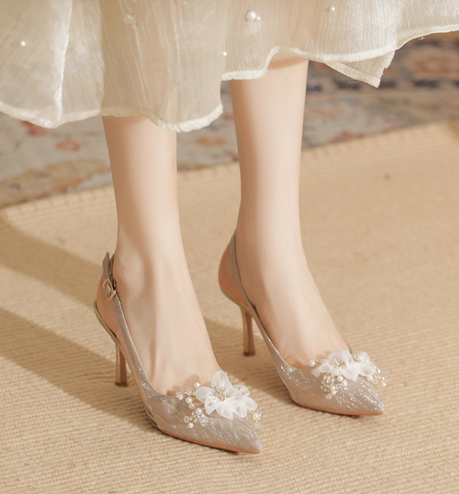 Sheepskin wedding shoes fine-root sandals for women