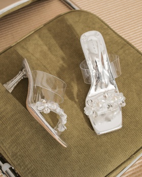 Fine-root crystal slippers high-heeled sandals for women