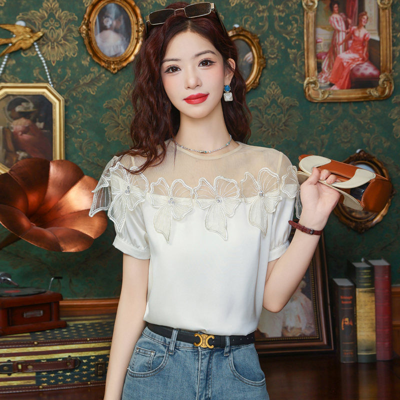 Western style short sleeve shirt chiffon tops for women