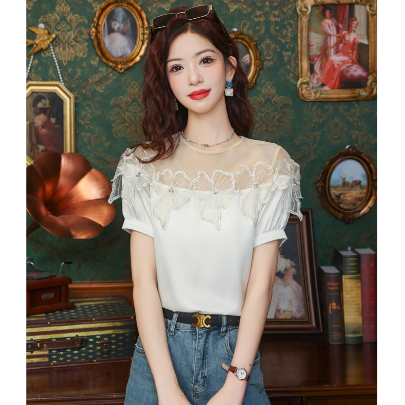 Western style short sleeve shirt chiffon tops for women