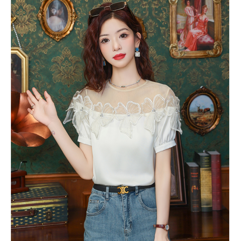 Western style short sleeve shirt chiffon tops for women