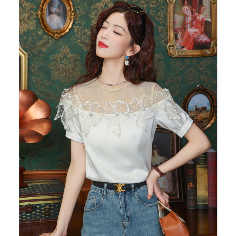 Western style short sleeve shirt chiffon tops for women