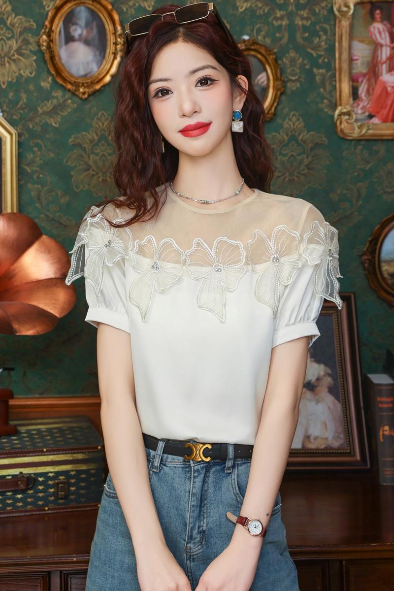 Western style short sleeve shirt chiffon tops for women