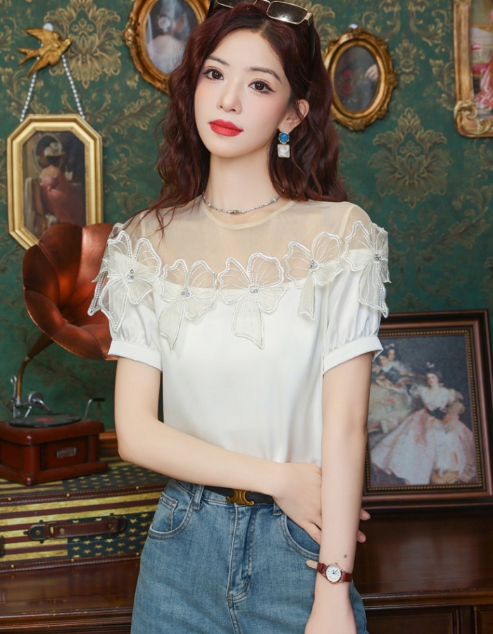 Western style short sleeve shirt chiffon tops for women