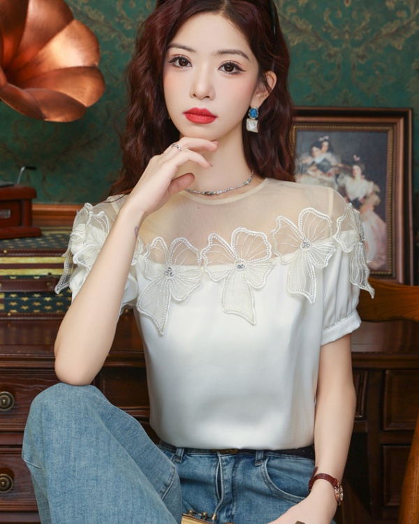 Western style short sleeve shirt chiffon tops for women