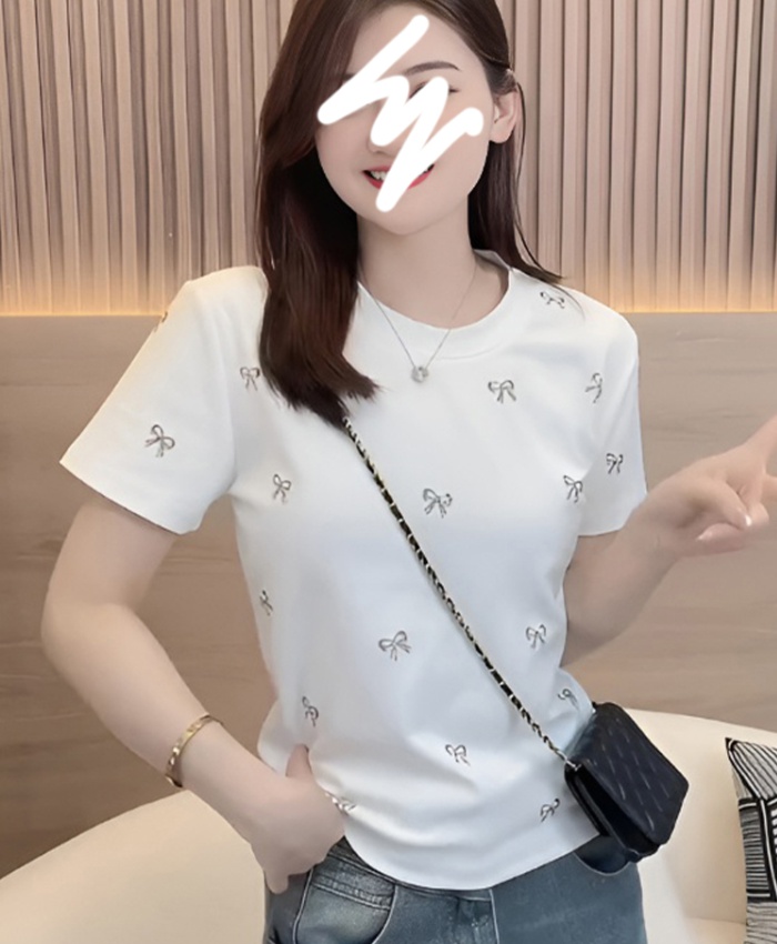 Short sleeve T-shirt rhinestone tops for women