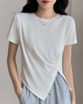 Short tight T-shirt irregular split tops for women