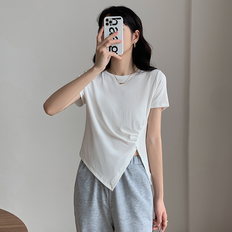 Short tight T-shirt irregular split tops for women