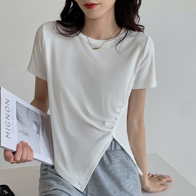 Short tight T-shirt irregular split tops for women