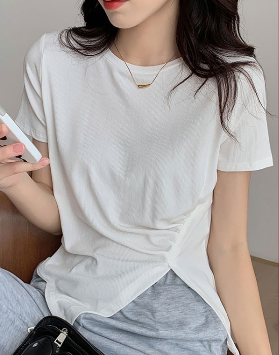 Short tight T-shirt irregular split tops for women