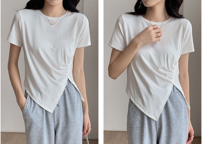 Short tight T-shirt irregular split tops for women