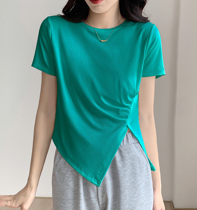 Short tight T-shirt irregular split tops for women