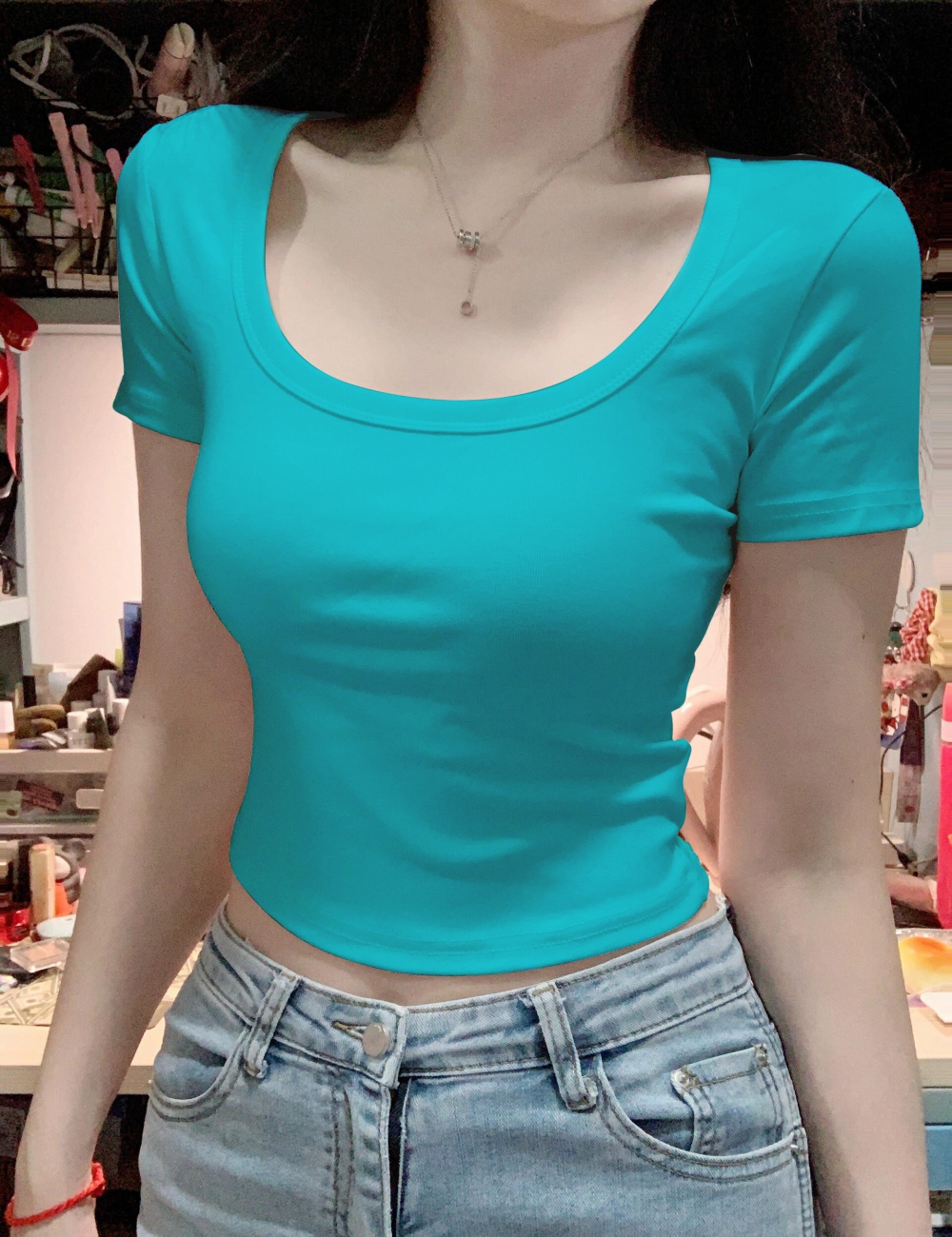 Tight short sleeve large collar summer T-shirt for women