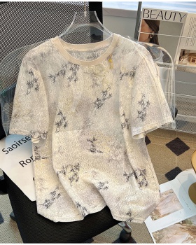 Lace all-match tops printing T-shirt for women