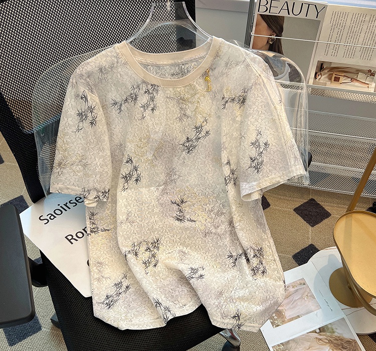 Lace all-match tops printing T-shirt for women