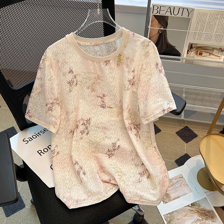 Lace all-match tops printing T-shirt for women