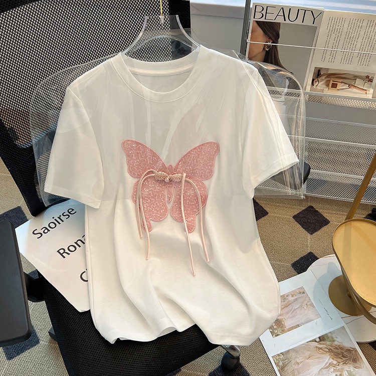 Short sleeve bow tops slim summer T-shirt for women