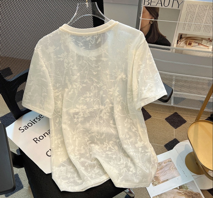 Gauze summer T-shirt short sleeve round neck tops for women