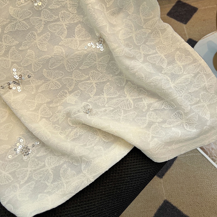 Jacquard rhinestone tops short sleeve lace T-shirt for women