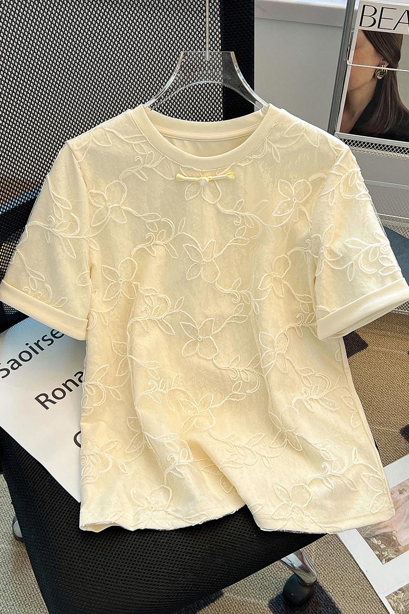 Jacquard Chinese style short sleeve T-shirt for women