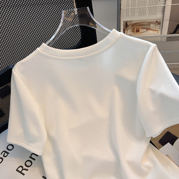 Rhinestone heart niche T-shirt summer white tops for women