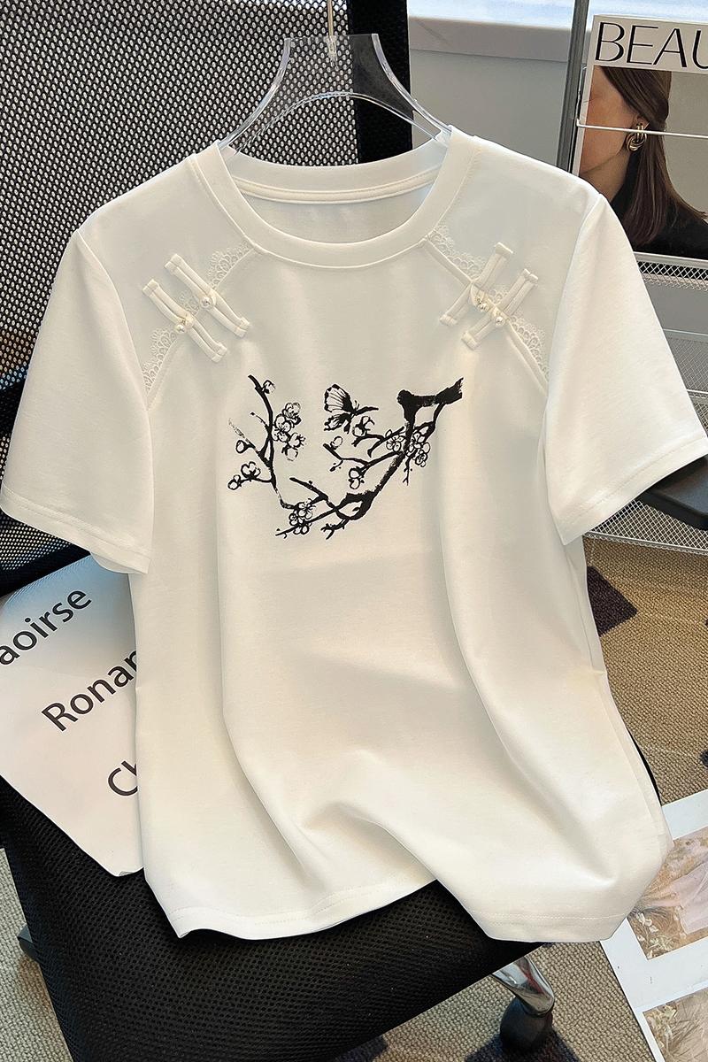 All-match printing tops stereoscopic T-shirt for women