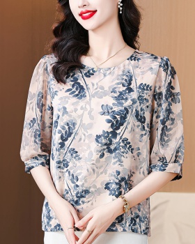 Floral T-shirt middle-aged small shirt a set for women