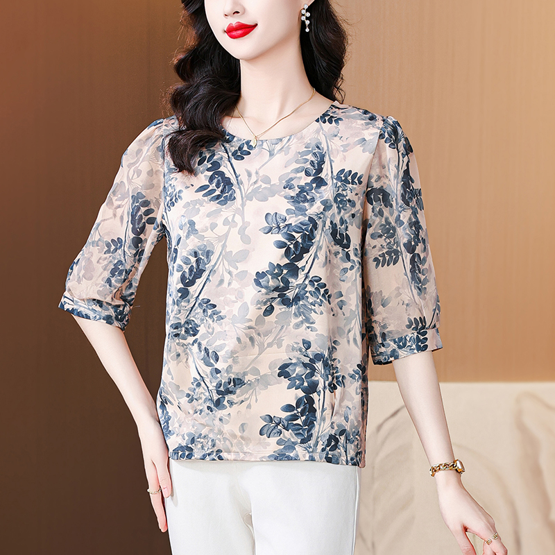 Floral T-shirt middle-aged small shirt a set for women