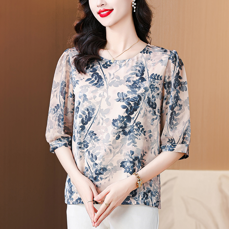 Floral T-shirt middle-aged small shirt a set for women