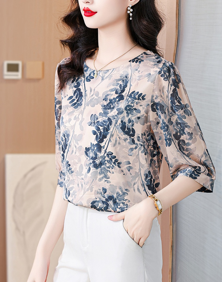 Floral T-shirt middle-aged small shirt a set for women