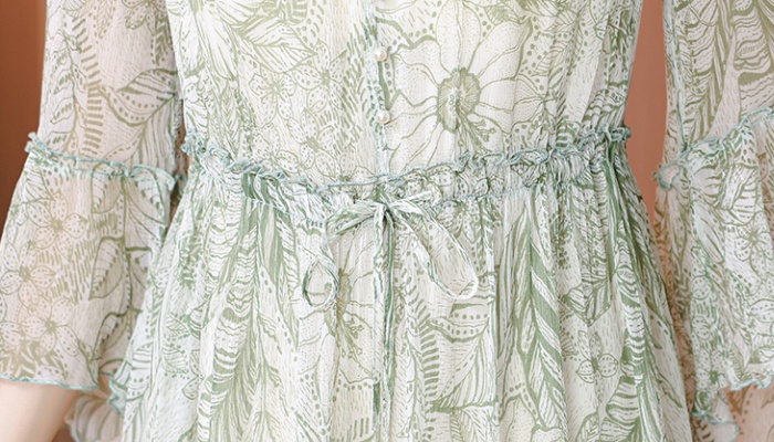 Refinement slim floral dress summer real silk long dress