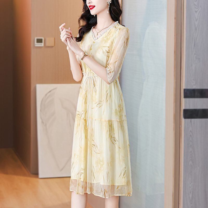 Noble real silk silk middle-aged dress for women