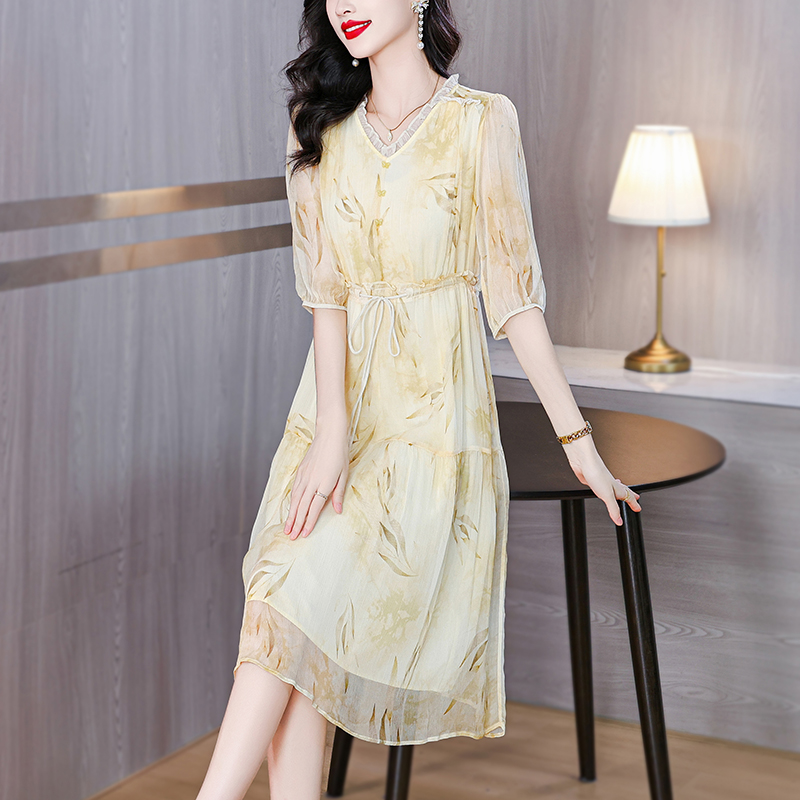 Noble real silk silk middle-aged dress for women