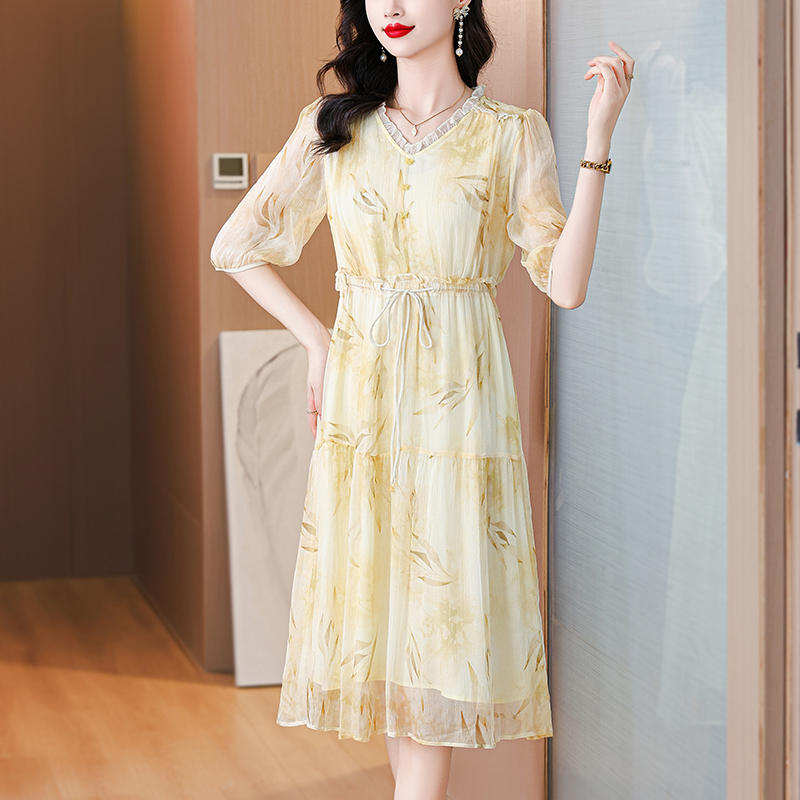 Noble real silk silk middle-aged dress for women