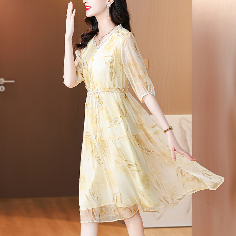 Noble real silk silk middle-aged dress for women