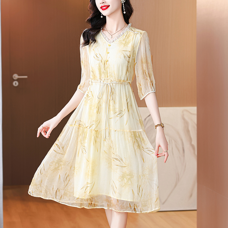 Noble real silk silk middle-aged dress for women