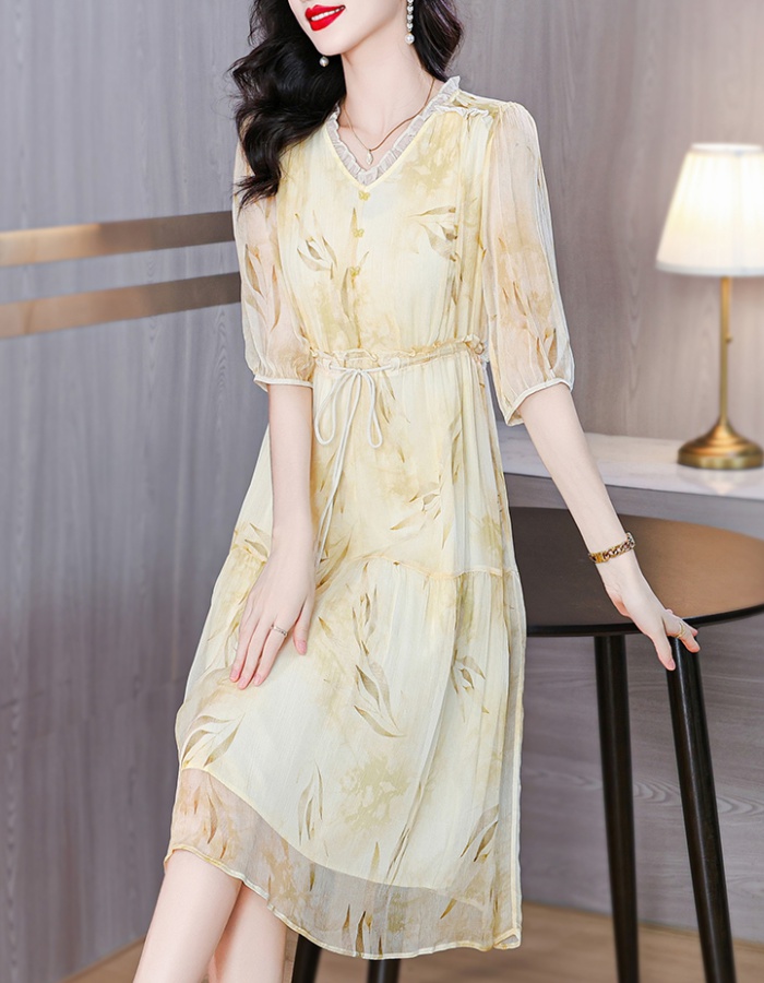 Noble real silk silk middle-aged dress for women